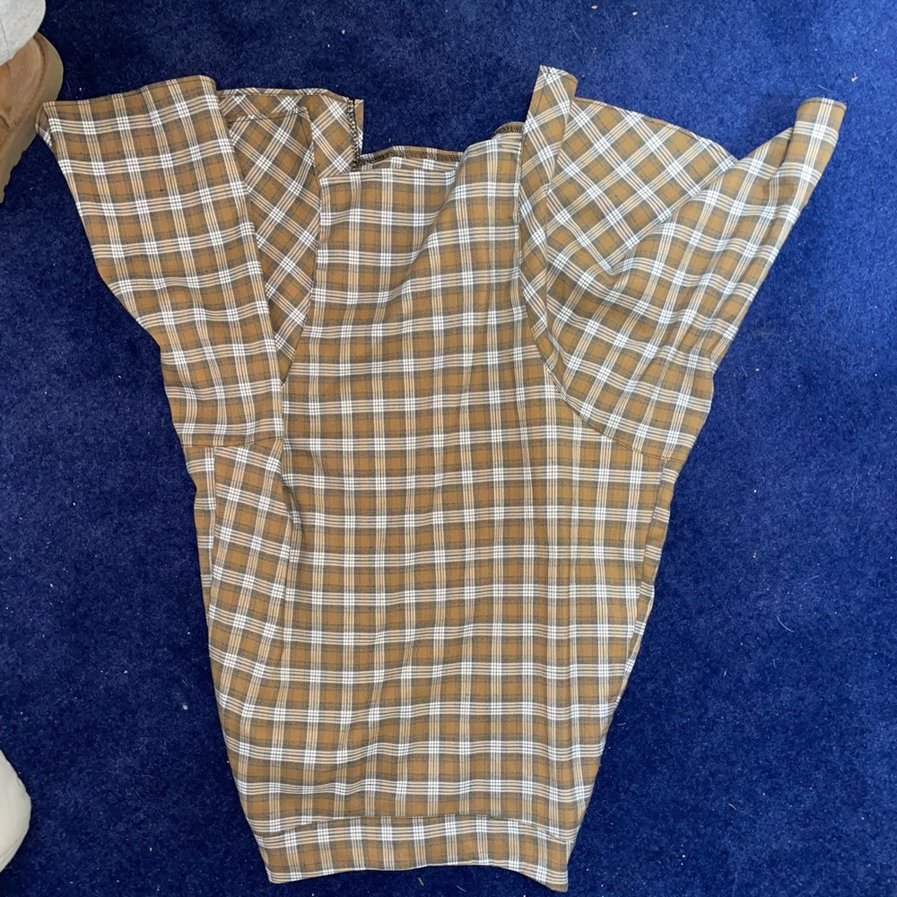 Brown or tan plaid midi skirt